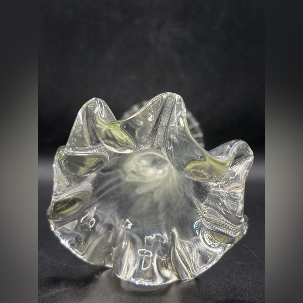 Vintage Mid Century Swung Glass Vase Chunky Ruffled Thick Walled Vessel Decor - Picture 4 of 14